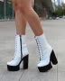 Боти на ток - бяла кожа с черно ходило - 592, снимка 2