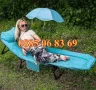 Сгъваемо походно легло тип шезлонг с чадър, градински шезлонг до 200 кг, син цвят, снимка 3
