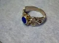 СТАРИНЕН АР НУВО ФЛОРАЛЕН СКЪПОЦЕНЕН СРЕБЪРЕН ПРЪСТЕН СРЕБРО ВИСОКА ПРОБА с ШЛИФОВАН ЛАЗУРИТ 25290, снимка 1