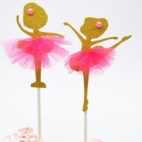 Момиче Балерина балет сребърен златен розов брокат мек топер украса декор за мъфини торта парти , снимка 3 - Други - 34479039