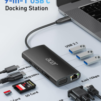 Acer USB C хъб с 4K/30Hz HDMI, 9-в-1 RJ45, 5Gbps USB-A 3.1,PD100W, VGA, снимка 2 - Кабели и адаптери - 44656171
