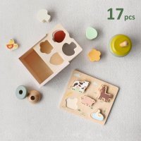 Комплект дървени играчки Монтесори Little Log 3 в 1, над 1 година, снимка 5 - Образователни игри - 42328780