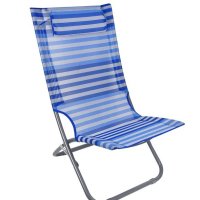 Плажен стол на сини райета с възглавница 87x48x73 см, снимка 1 - Къмпинг мебели - 41434371