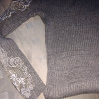 Сиво дамско поло с дантела и ламе , снимка 4 - Блузи с дълъг ръкав и пуловери - 34520399