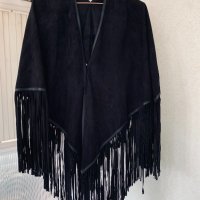 Луксозно кожено тънко яке-наметало с ресни STELLA-NOVA Дания, снимка 4 - Якета - 36027752