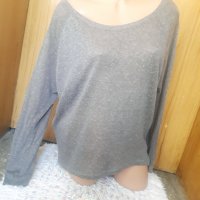 Сива широка блуза с гръб/лице две материи М/Л, снимка 1 - Блузи с дълъг ръкав и пуловери - 34253009