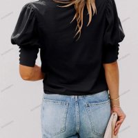 Едноцветна дамска блуза с буф ръкав, 6цвята - 023, снимка 12 - Блузи с дълъг ръкав и пуловери - 42126955