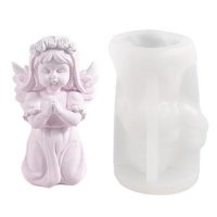 3D Голямо момиче ангел на колене с венец силиконов молд форма гипс фондан смола шоколад декор , снимка 1 - Форми - 41267590