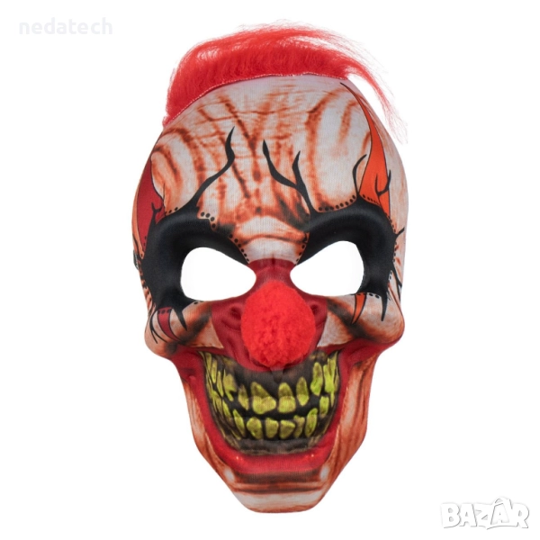 Карнавална Halloween маска Kлоун с червен нос, снимка 1