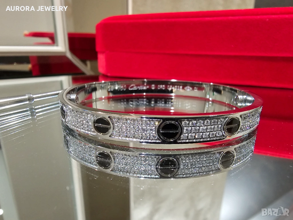 CARTIER Love Ceramic Paved White Gold Classic Diamond Гривна с Отверка, снимка 1
