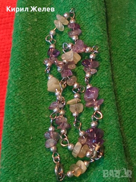 СТАРА СКЪПОЦЕННА ХЕНД-МЕЙД ГРИВНИЧКА ГЕРДАНЧЕ с АМЕТИСТ и МЛЕЧЕН КВАРЦ и ПОСРЕБРЕНИ ЗАКОПЧАЛКИ 26128, снимка 1