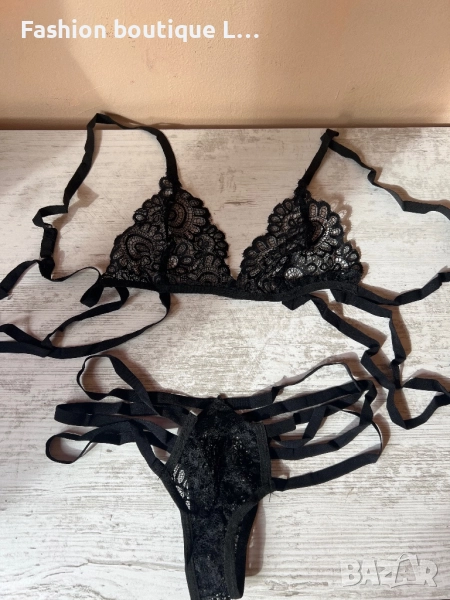 Нов черен дантелен комплект бюстие и бикини с ленти налични размери S , M , L , XL , XXL размери 🖤, снимка 1