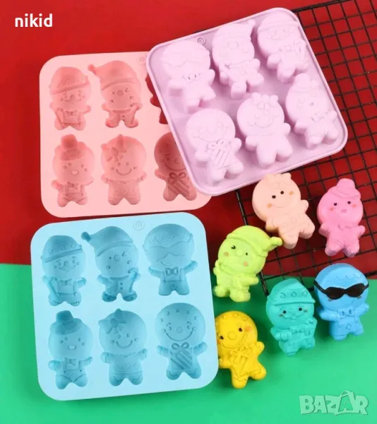 6 вида Джинджифилово човече човечета деца силиконов молд форма фондан шоколад гипс свещ сапун кексче, снимка 1