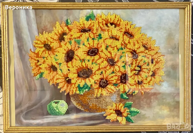 ушит гоблен с чешки мъниста "Букет във ваза", снимка 1