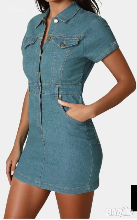 Дънкова рокля-риза, размер М, снимка 1