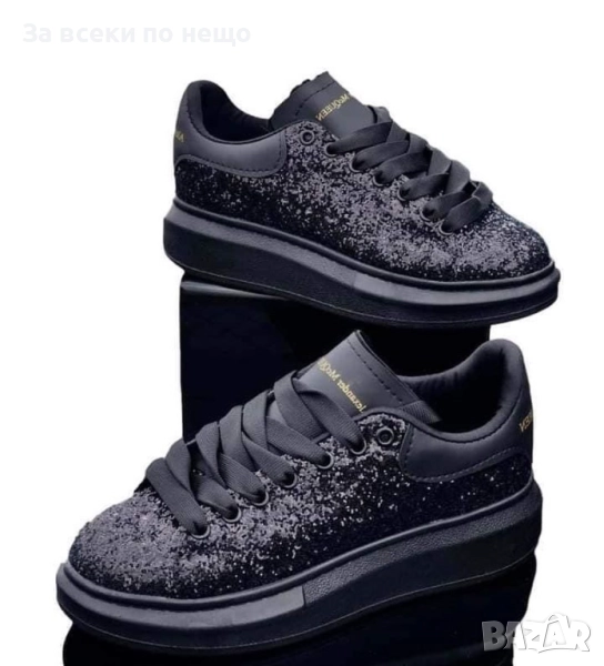 Alexander Mcqueen Дамски Черни Блестящи Маратонки👟Дамски Спортни Обувки Александър Макуин Код P1512, снимка 1