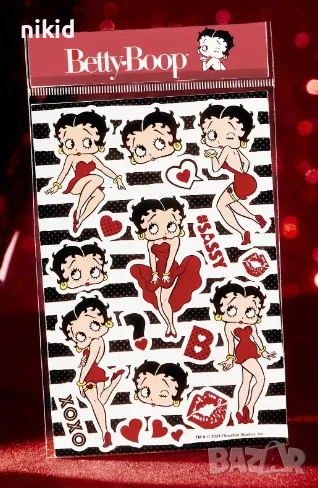 Бети Бууп Betty Boop 2 листа самозалепващи лепенки стикери за ръчна изработка за подарък, снимка 1