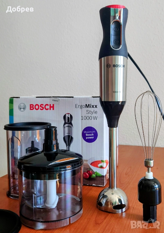 Пасатор BOSCH ErgoMixx Style 1000W MS64M6170 сет с чопър, бъркалки, купа и приставка за лед. Инокс., снимка 1