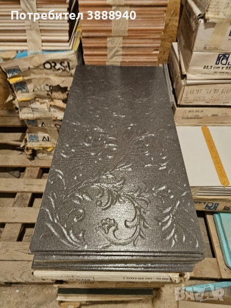 Гранитогресни плочки "Lafaenza"- черни/флорални/релефни, снимка 1