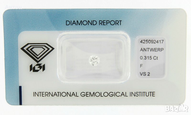 Диамант брилянт 0,315 ct, F, VS2 , IGI сертификат, опакован в блистер, снимка 1