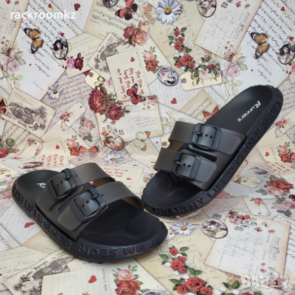 Дамски чехли с катарами за регулиране на ширината в черен цвят, снимка 1