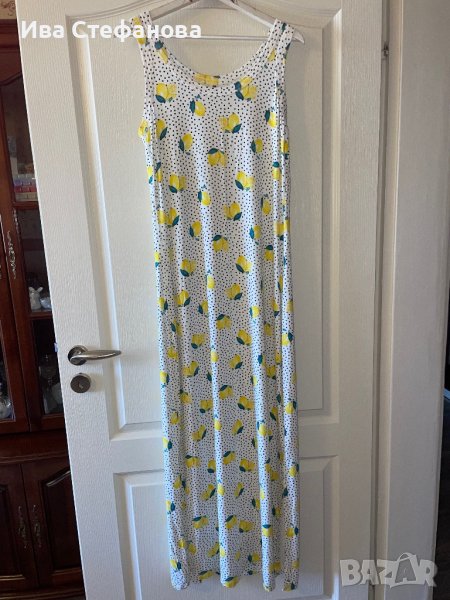 Дълга елегантна свежа еластична рокля лимони принт лимон визкоза, снимка 1