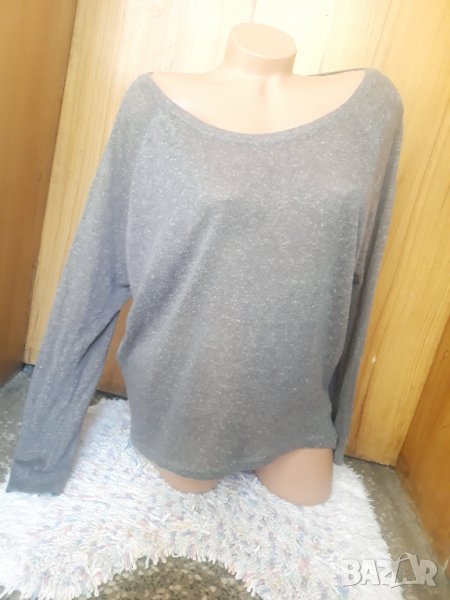 Сива широка блуза с гръб/лице две материи М/Л, снимка 1