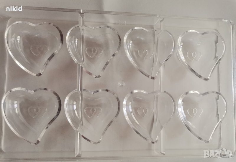 8 сърца закривено сърце Поликарбонатна отливка калъп молд за шоколад Шоколадова черупка торта украса, снимка 1