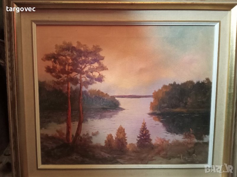 Картина масло Нощ над езерото, снимка 1