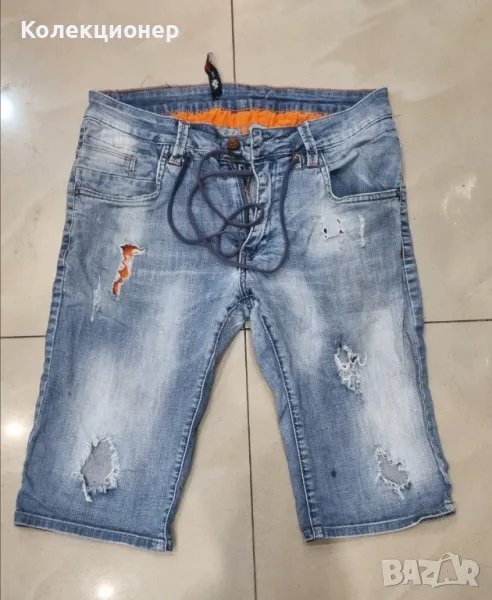 Къси мъжки дънки TMK Jeans с кръпки и връзки – размер 32, снимка 1