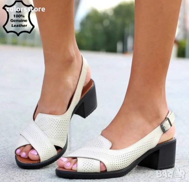 Сандали на ток - бежова ЕСТЕСТВЕНА кожа - 42, снимка 1