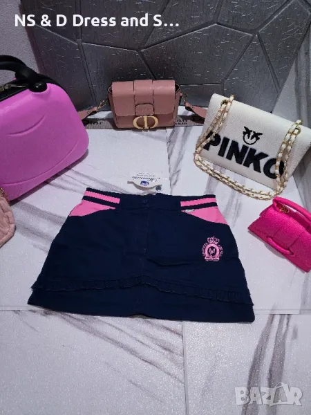 Дамска къса пола в тъмно синьо и розово, снимка 1