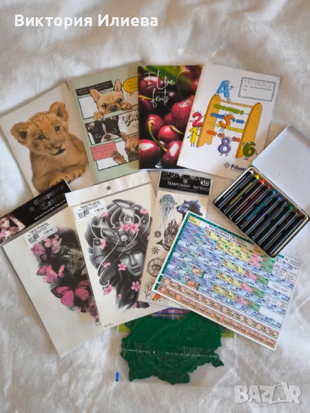 Училищни тетрадки, пастели, временни татуировки , снимка 1