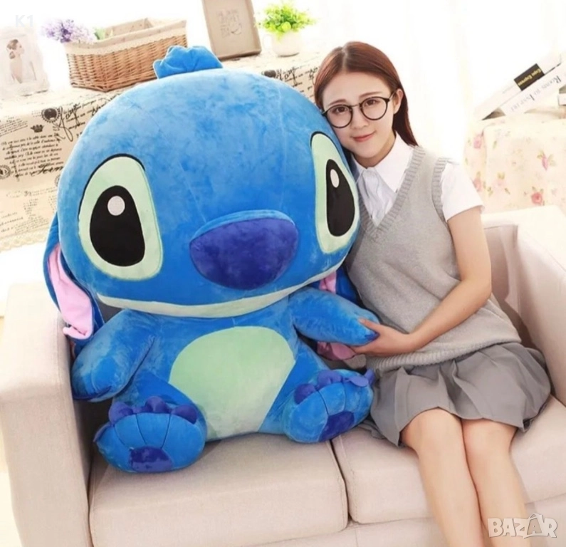 Голям плюшен Стич 90см Син/Розов цвят, Лило и Стич плюшени играчки, снимка 1