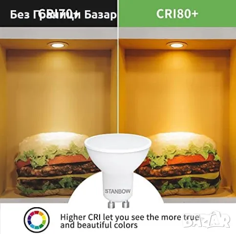 Нови 6 броя Енергоспестяващи GU10 LED крушки, 3000K, дълъг живот, без трептене, снимка 5 - Крушки - 48196932