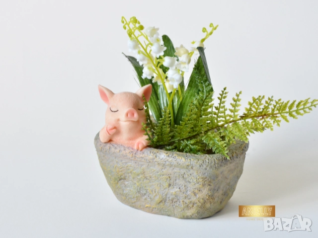 Мини Кашпа с Форма на Прасе в Корито / Закачлив Подарък за Рожден Ден / Мини Саксия за Сукуленти, снимка 4 - Саксии и кашпи - 52395247