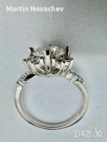 Сребърен пръстен с мойсанит (Диамант) 2 карата, снимка 8 - Пръстени - 51782381