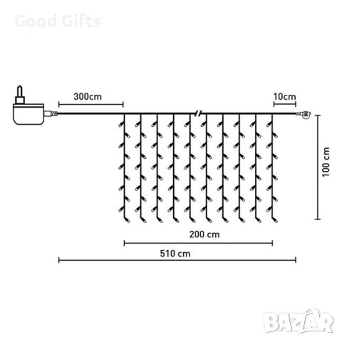 Коледни лампички Завеса, 200 LED, Многоцветни, Прозрачен кабел,5.1м, снимка 3 - Лед осветление - 42734807