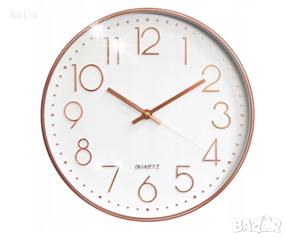 Стенен часовник,розово злато,30см,безшумен, снимка 2 - Стенни часовници - 52953078