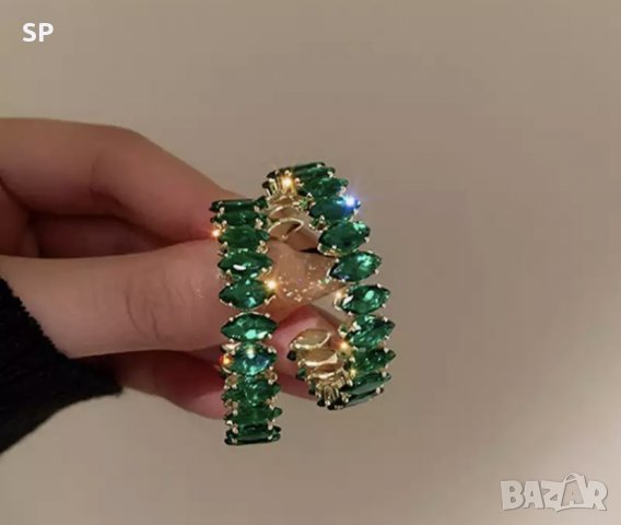Халки с зелени кристали цирконий, снимка 5 - Обеци - 39701712