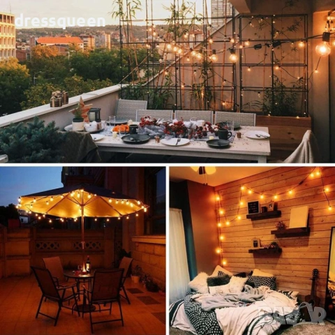 000004 Водоустойчива LED светеща гирлянда за открито 5м 10 крушки и 10м 20 крушки, снимка 7 - Външни лампи - 53637550