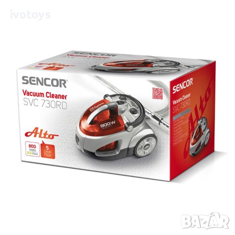 Прахосмукачка без торба SENCOR SVC 730RD-EUE2, 800W ECO мотор, контейнера 1.5L, 76 dB, Сив, снимка 5 - Прахосмукачки - 41882441