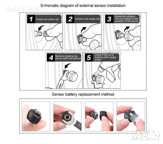 Уред за измерване налягането на гумите+ температурата, LCD дисплей, батерии, снимка 6 - Аксесоари и консумативи - 49749901