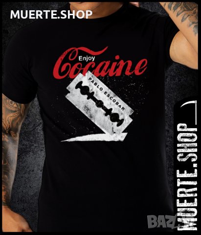 Черна тениска с щампа COCAINE ESCOBAR