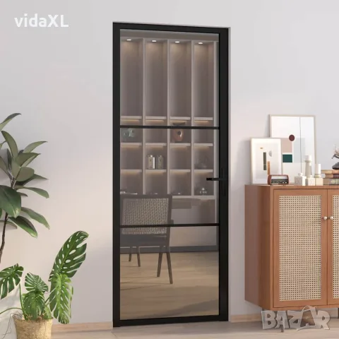 vidaXL Интериорна врата 83x201,5 см черна ESG стъкло и алуминий, снимка 2 - Входни врати - 56147181