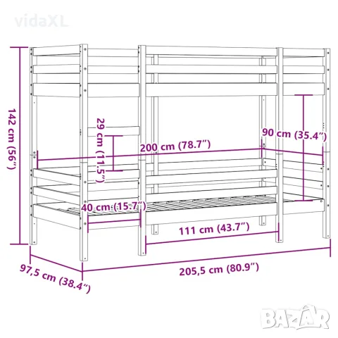vidaXL Двуетажно легло без матрак 90x200 cm масивна дървесина бор, снимка 10 - Спални и легла - 56146960