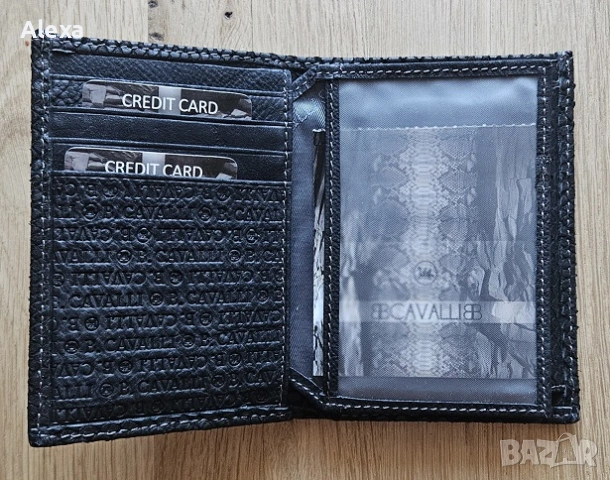Мъжки кожен портфейл Cavalli Кавали черен от змийска кожа НОВ, снимка 4 - Портфейли, портмонета - 53735404