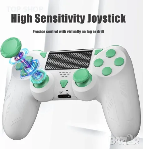 Безжичен контролер за PS-4 безжичен геймпад с двойна вибрация с Turbo и 3,5 mm аудио жак/LED/тъчпад, снимка 3 - Джойстици и геймпадове - 48596659