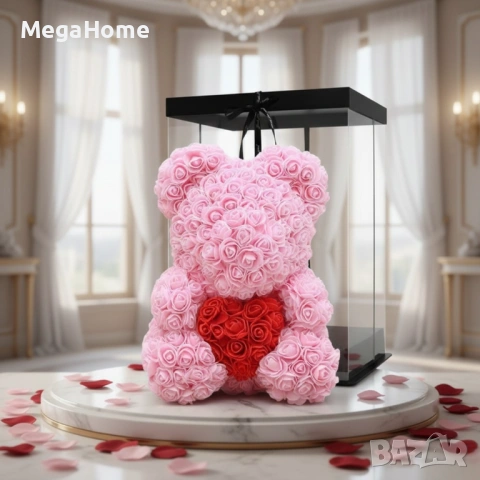 Луксозно Мече от Рози Rose Bear в Подаръчна опаковка, снимка 4 - Декорация за дома - 53333535