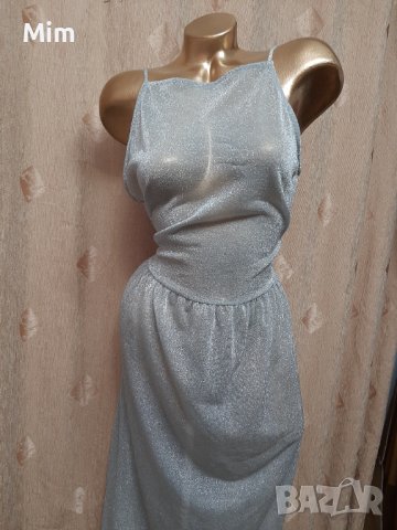 L Прозрачна рокля от сребрист брокат , снимка 5 - Рокли - 41409585